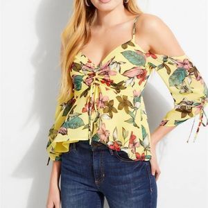 NWT GUESS Sarali yellow off the shoulder floral top